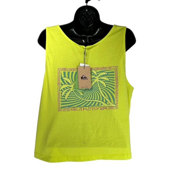 QUIKSILVER Crop Tank Top Sz L Bundle of 2 Lime Green Peach Orange Graphic Cotton - Picture 5 of 16